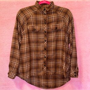 Wild Fable Chocolate Brown Flannel Shirt Cream Extra Small XS Festival